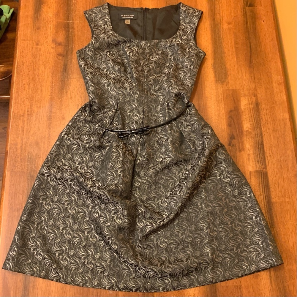 Black Label By Evan-Picone Dress 4 Black Gray Silver Black Patton Belt